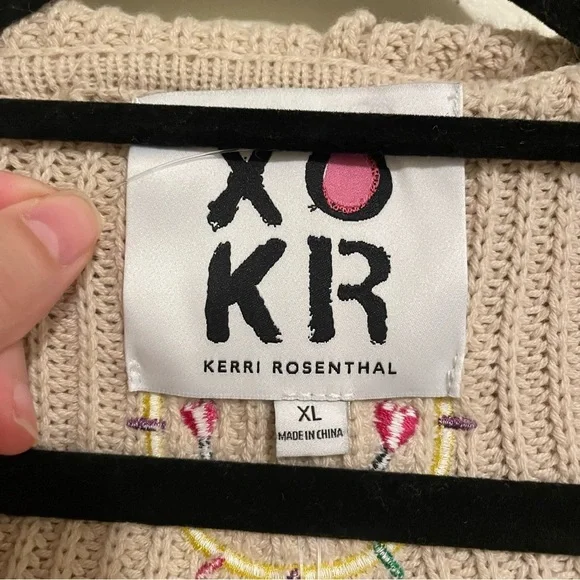 NWT Kerri Rosenthal Long Open Front Cream Cardigan Smiley Face XL - Picture 13 of 15